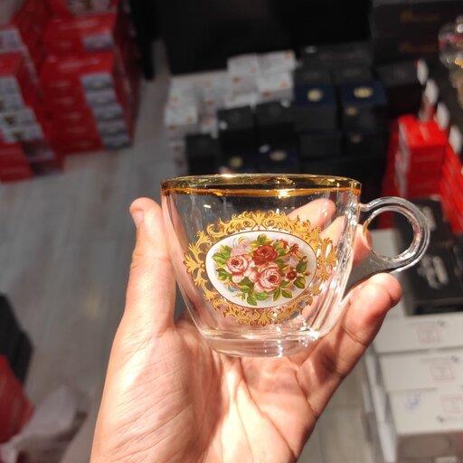 فنجان لب طلایی گلسرخ بلوری ساخت چین شرکت بلینک مکس مدل چری بسته شش عددی